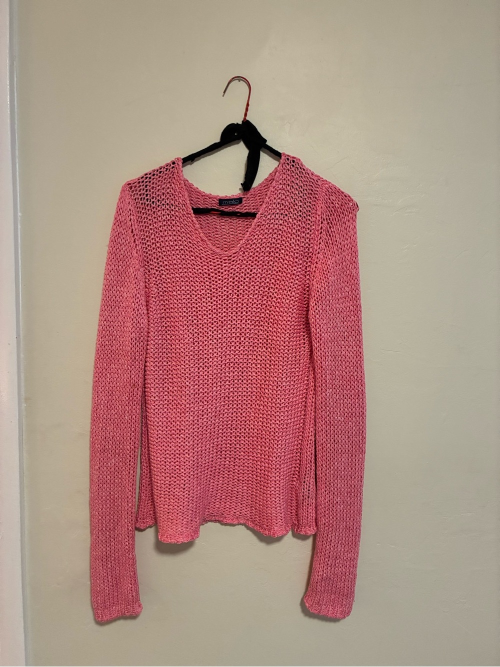 Malo Pink V-Neck Open Knit Sweater
